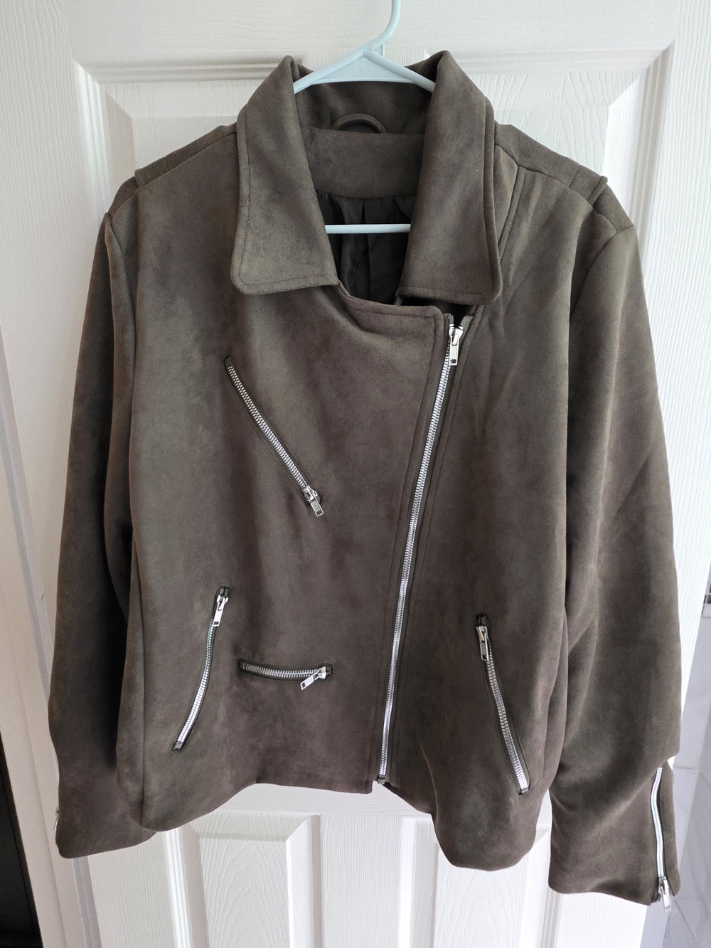 Olive Green Faux Suede Moto Jacket
